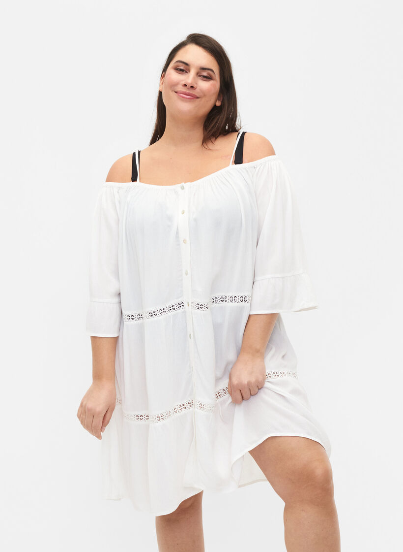 Strandtuniek met off-shoulder, White, Model image number 0