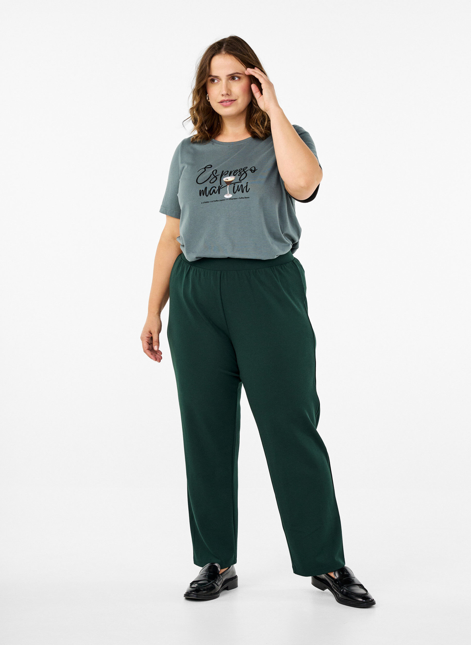 ZizziBroek met rechte pasvorm, Groen, Model image number 0
