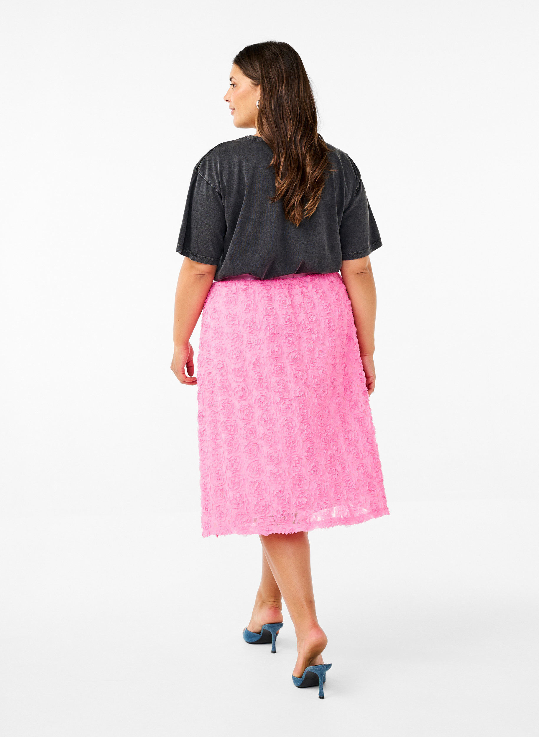 Zizzi Midi-rok met 3D-bloemen, Dianthus, Model image number 1