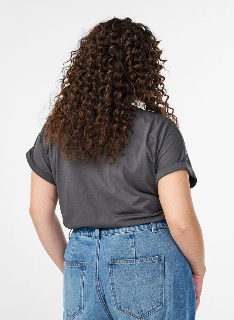 T-shirt met korte mouwen in een katoenmix, Grijs, Model image number 2