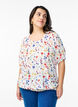 Bloemenblouse met smok, Blauw, Model image number 0