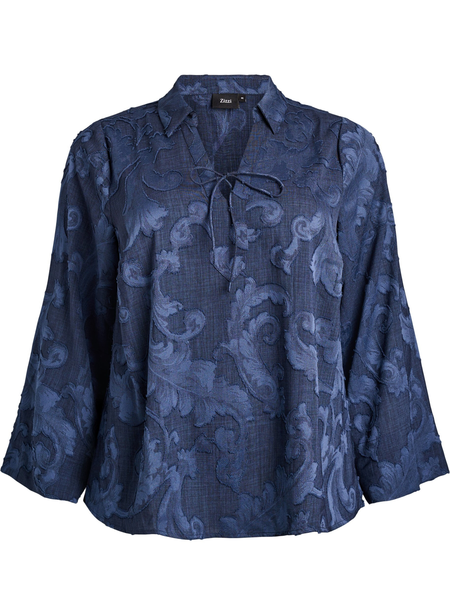 Zizzi Blouse met V-hals en geweven textuurpatroon, Blauw, Packshot image number 0