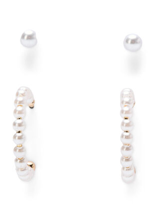 2-pack oorbellen met parels, Gold w. Pearl, Packshot image number 2