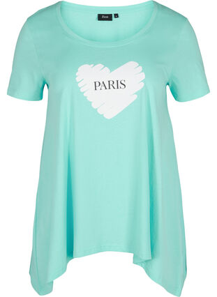Katoenen t-shirt met korte mouwen en a-lijn, Aqua Sky PARIS, Packshot image number 0