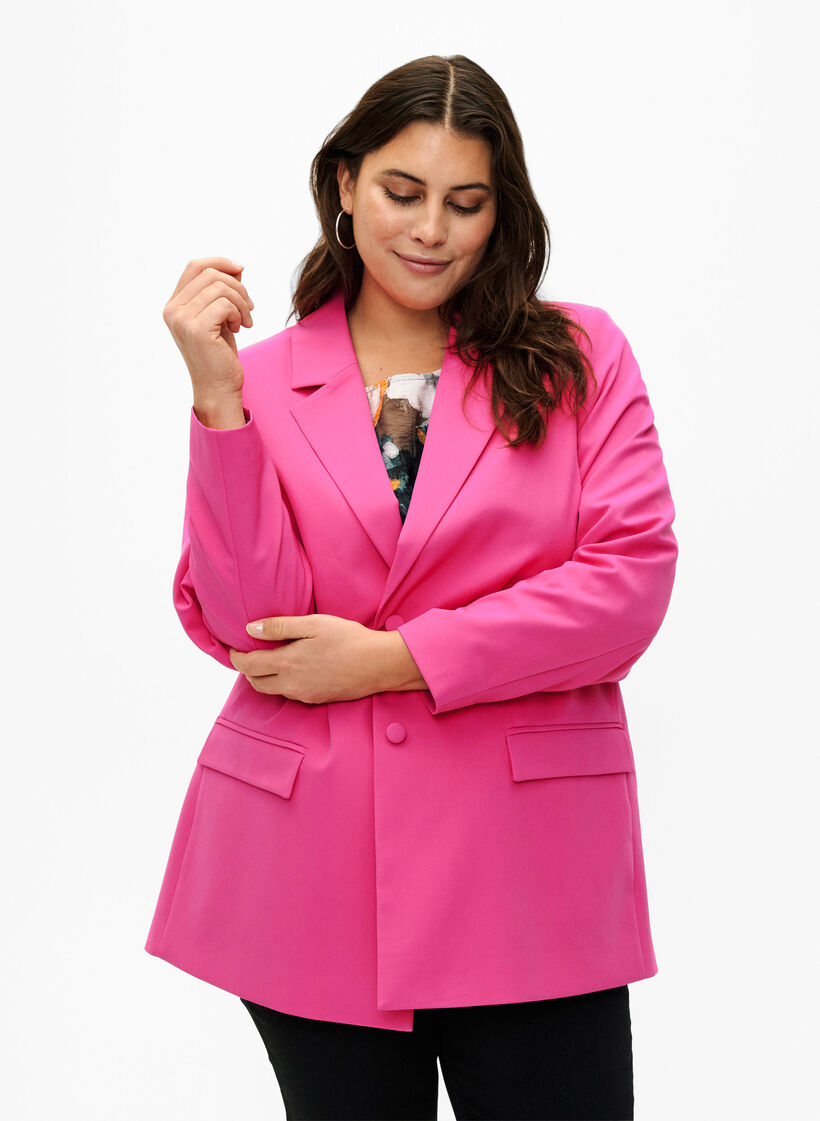 Klassieke blazer met knoopsluiting, Pink Yarrow, Model image number 0