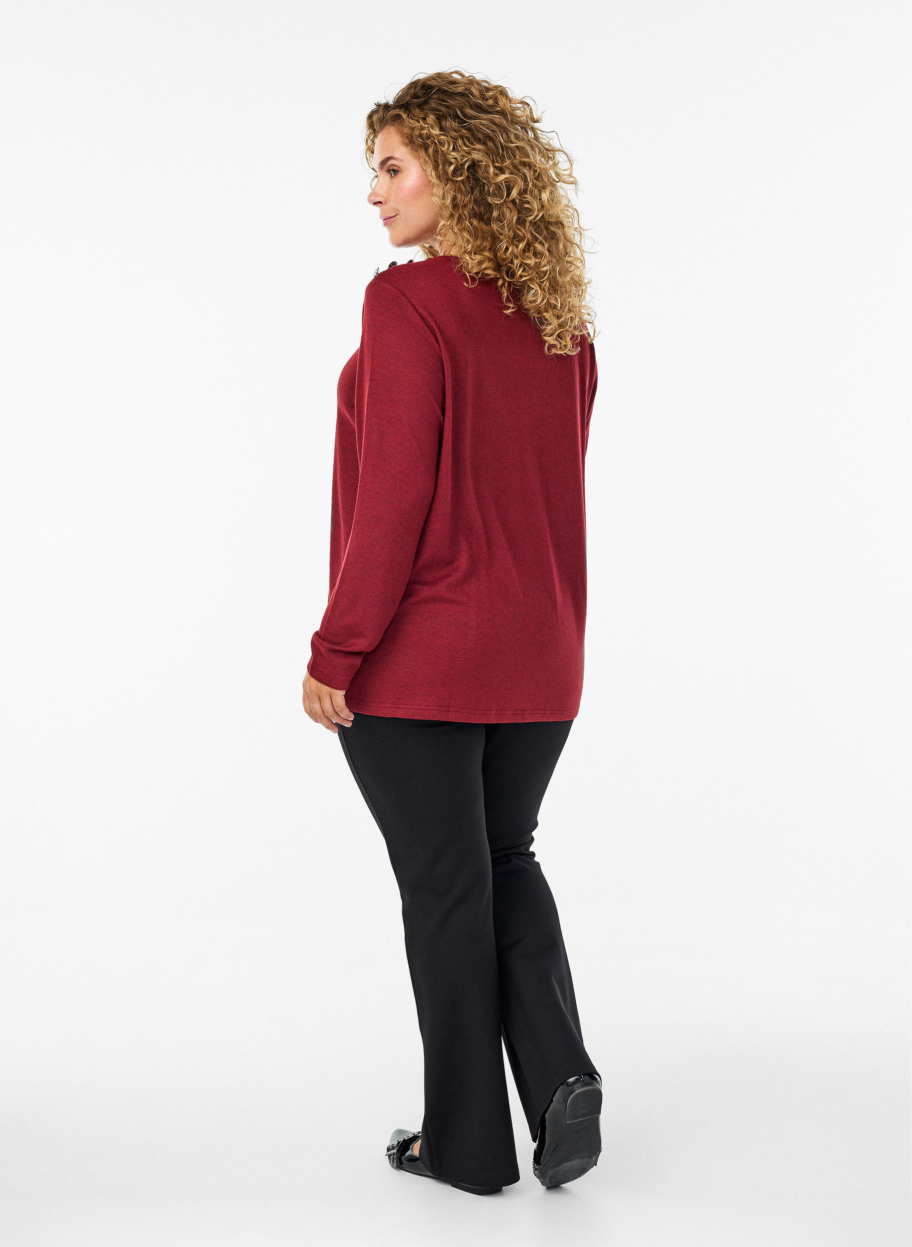 Zizzi Bootcut broek van viscosemix, Zwart, Model image number 1