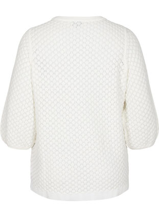 Gebreide blouse met patroon van biologisch katoen met 3/4 mouwen, Cloud Dancer, Packshot image number 1