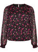 Chiffon blouse met bloemenprint en sheer mouwen, Zwart, Packshot image number 0