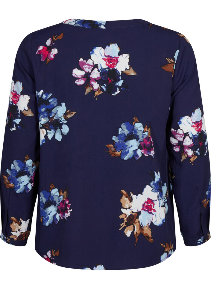 FLASH - Blouse met lange mouwen en print, Big Blue Flower, Packshot image number 1