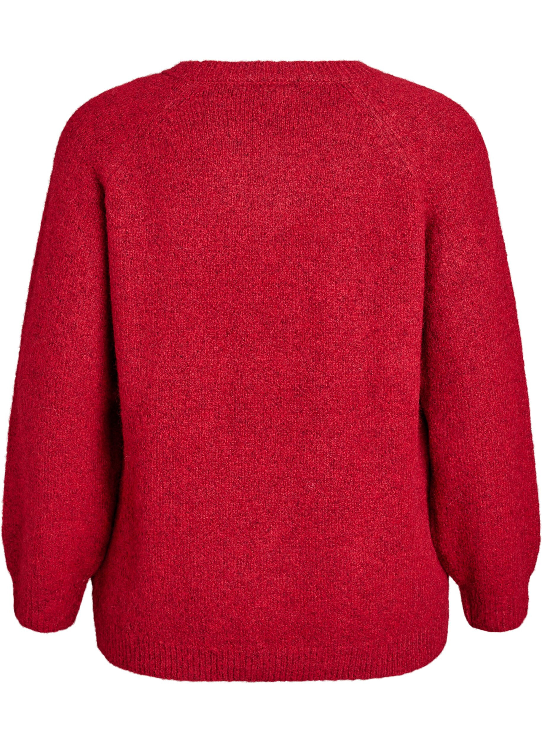Zizzi Gebreide blouse met raglanmouwen, Rood, Packshot image number 1