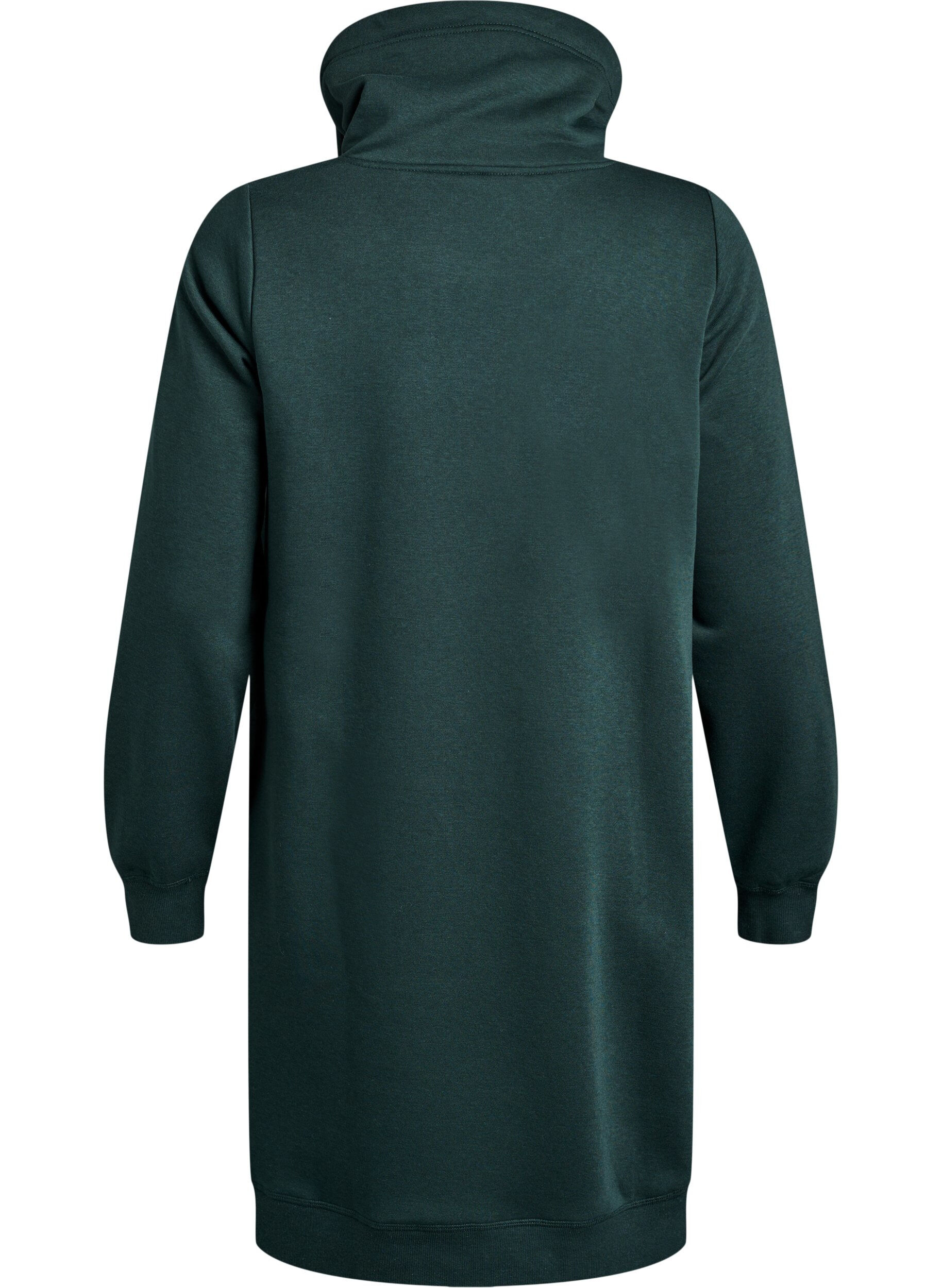 ZizziKort sweatshirt jurk met hoge kraag en zakken, Groen, Packshot image number 1