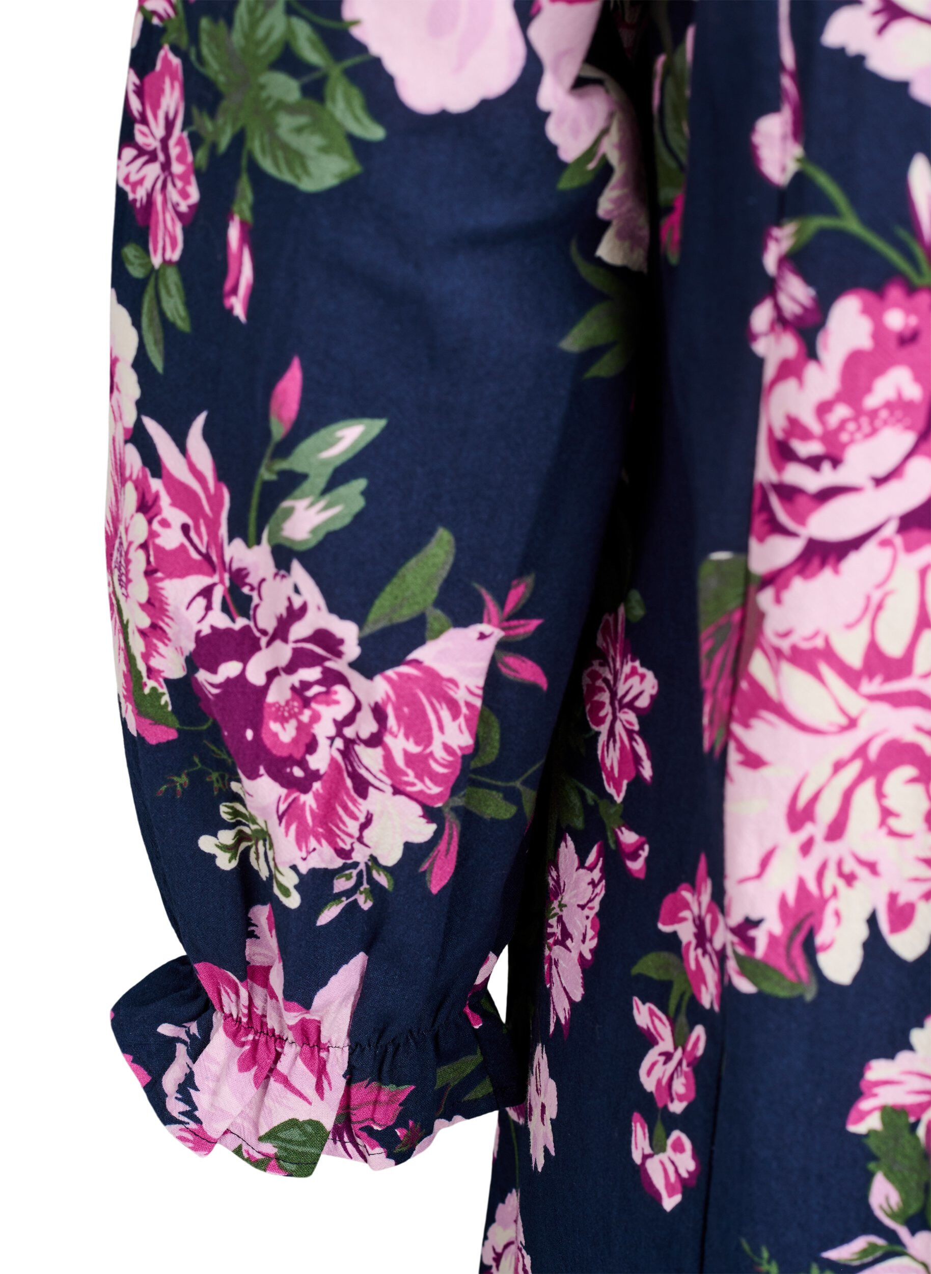 Zizzi Korte katoenen jurk met V-hals en lange mouwen, Blauw, Packshot image number 3