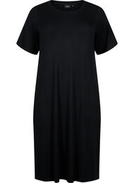 Halflange jurk met korte mouwen van viscose ribstof, Black