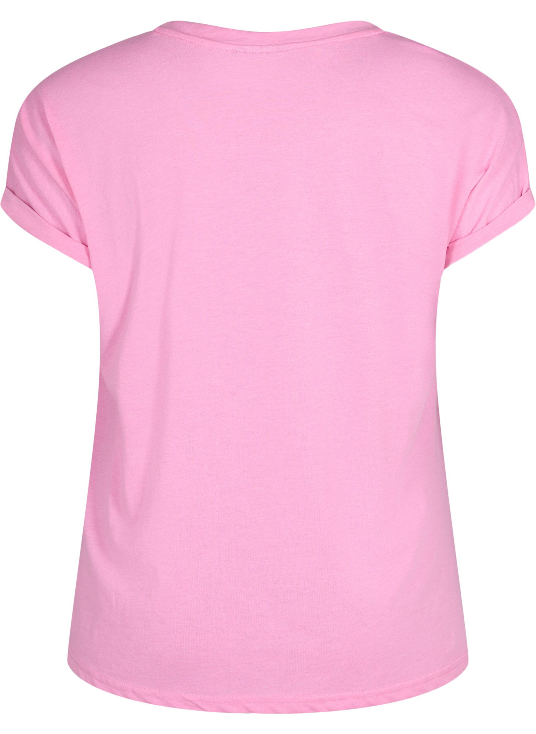 Zizzi T-shirt met korte mouwen van katoenmix, Roze, Packshot image number 1