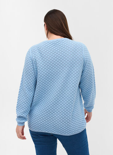 Gebreide blouse met patroon van biologisch katoen, Chambray Blue, Model image number 1