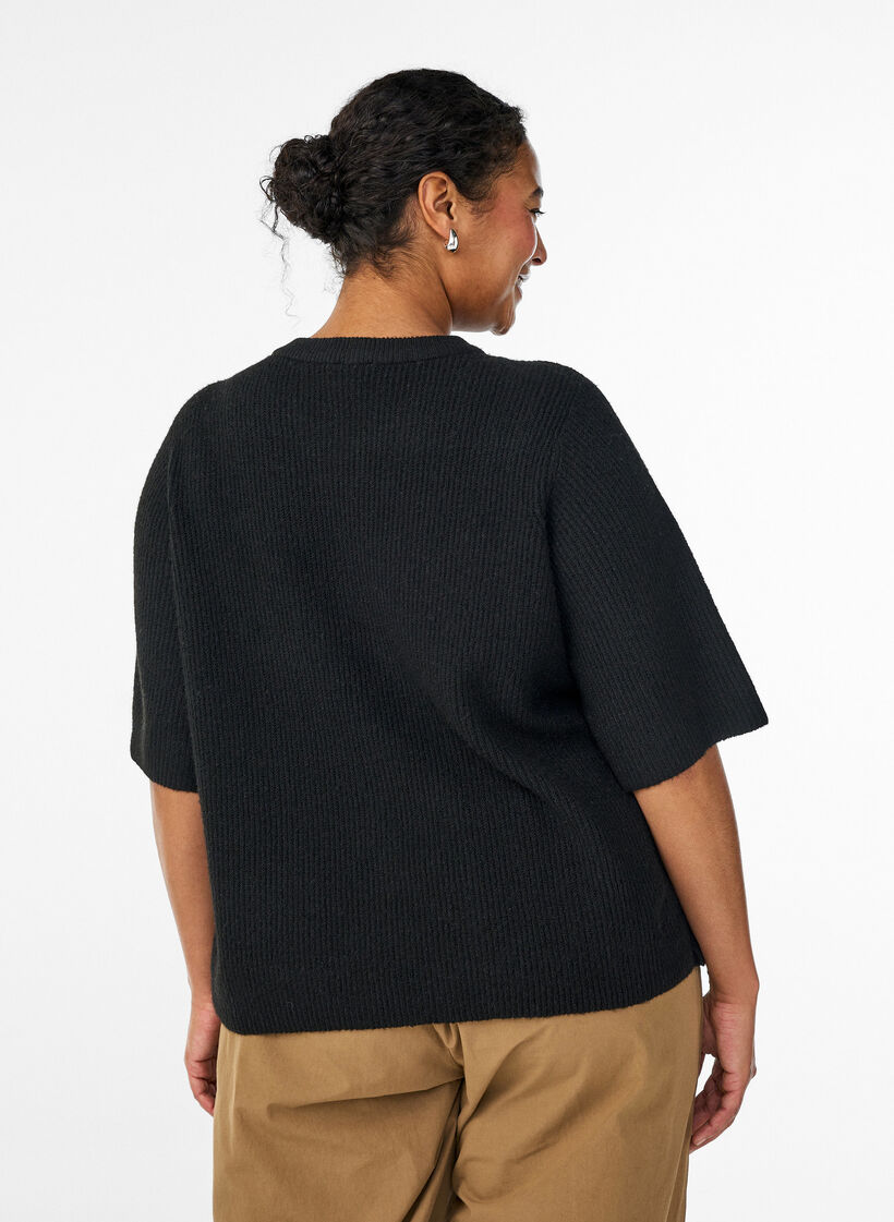 Gebreid vest met korte mouwen en strikjes, Zwart, Model image number 2