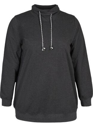 sweatshirt met trekkoorden bij de hals, Black Mel., Packshot image number 0