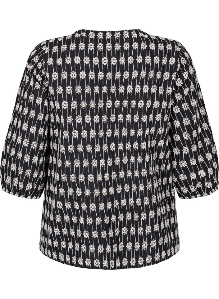 Katoenen overhemdblouse met bloemenpatroon, Black, Packshot image number 1