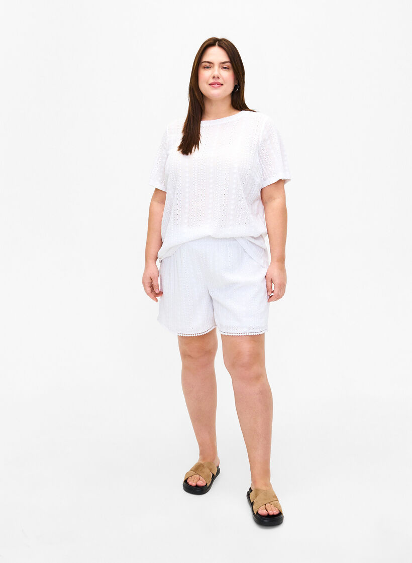 Blouse met korte mouwen en getextureerd patroon, Bright White, Model image number 2