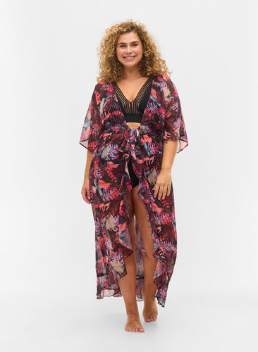 Strand kimono met print, Leaf AOP, Model image number 0