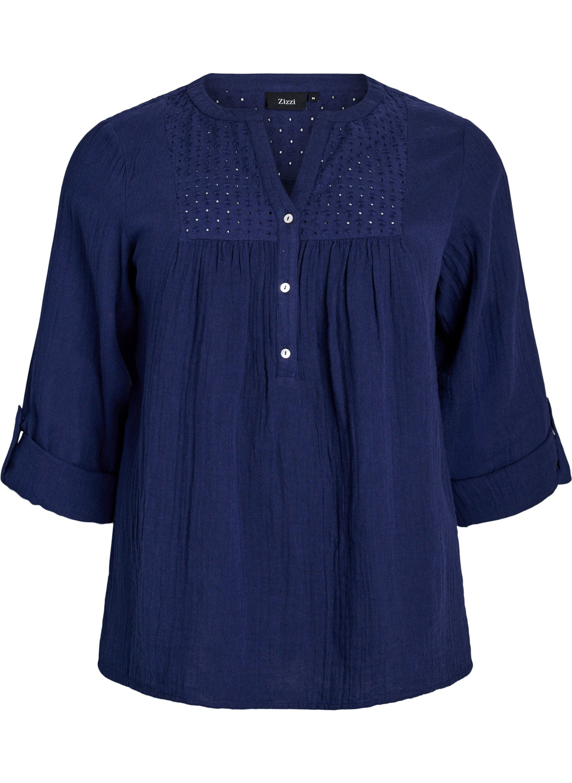 Zizzi Blouse in katoenen mousseline met broderie anglaise, Blauw, Packshot image number 0
