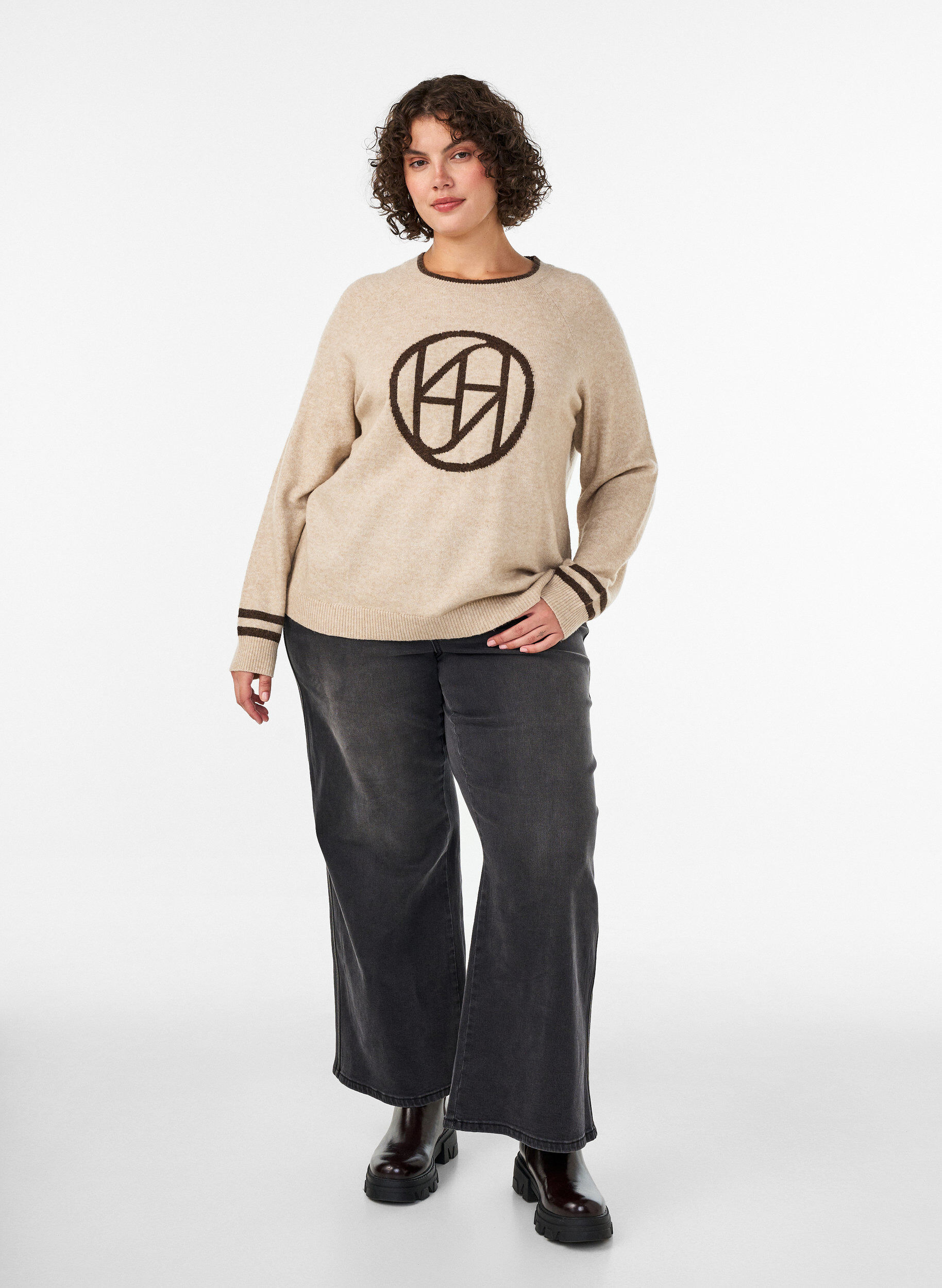 ZizziTrui met logo en contrasterende strepen, Beige, Model image number 1