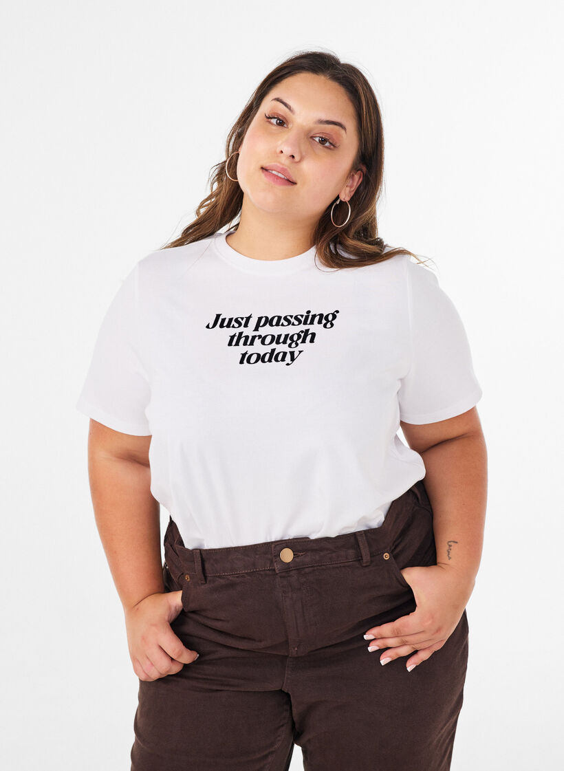 Katoenen T-shirt met tekstprint, Wit, Model image number 0