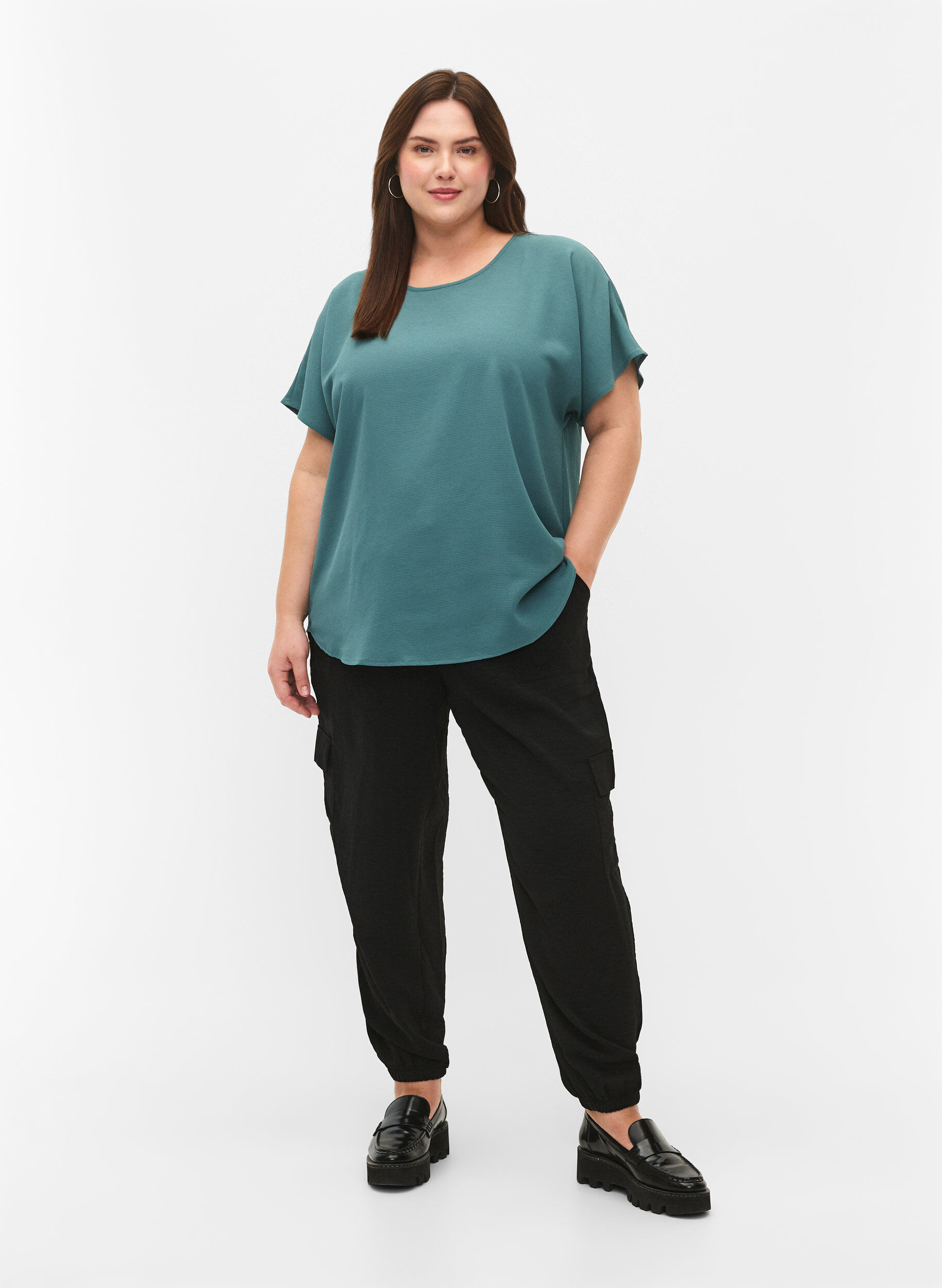 ZizziBlouse met korte mouwen en een ronde halslijn, Groen, Model image number 1