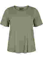 T-shirt met korte mouwen in rib, Dusty Olive