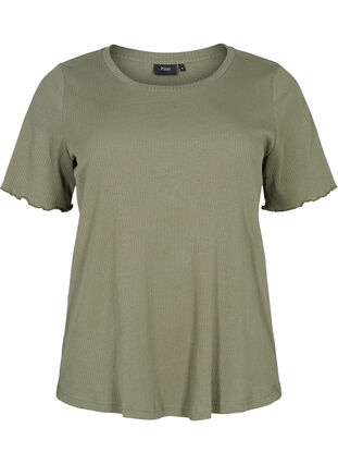 T-shirt met korte mouwen in rib, Dusty Olive, Packshot image number 0