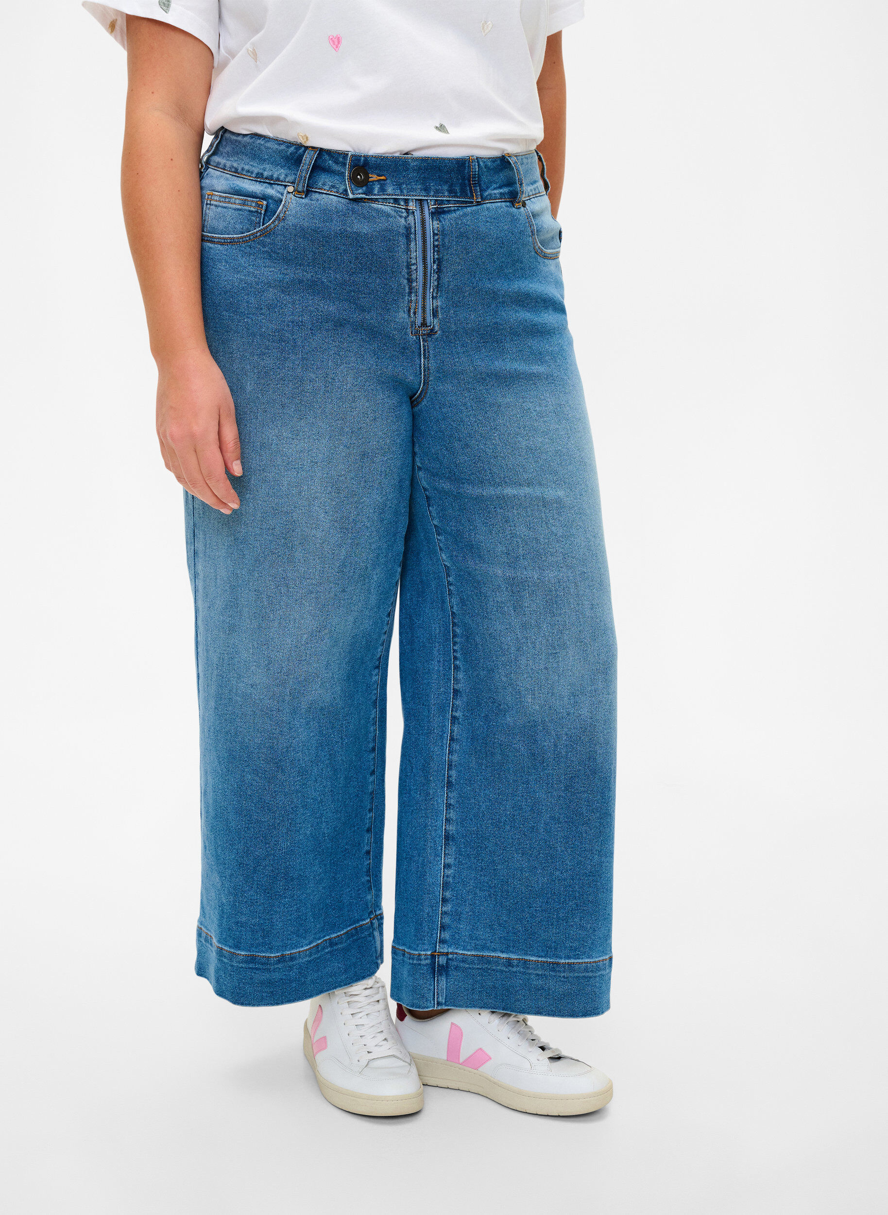 Zizzi Cropped jeans met flare, Blauw, Model image number 2