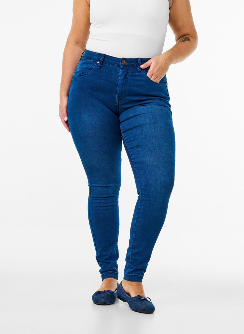 Super slim Amy jeans met hoge taille, Blue Denim, Model image number 2