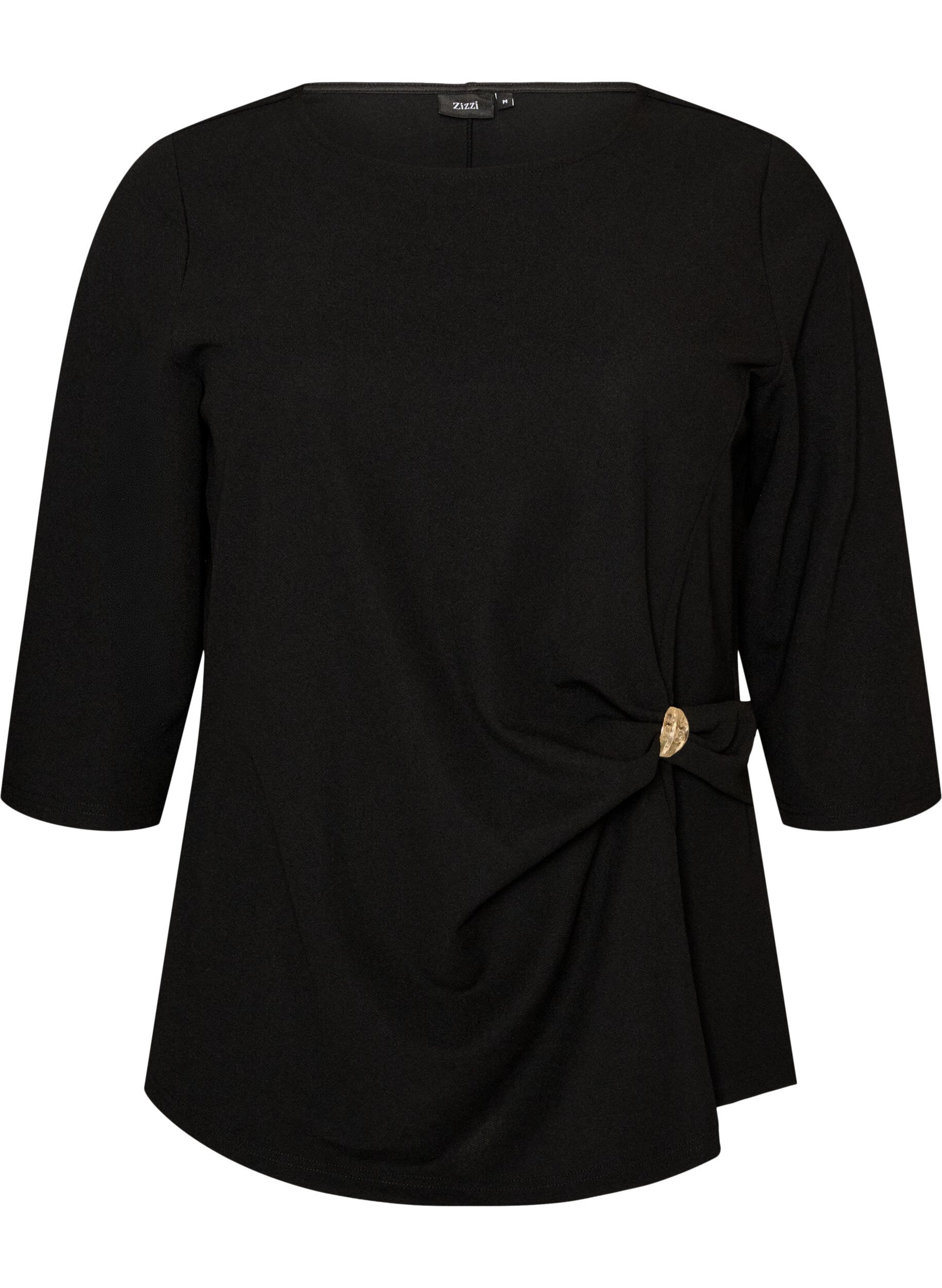 ZizziBlouse met asymmetrische drapering en 3/4-mouwen, Zwart, Packshot image number 0