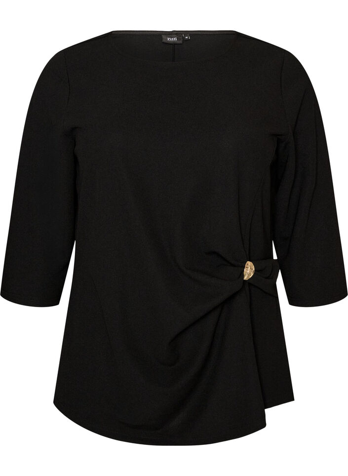 Blouse met asymmetrische drapering en 3/4-mouwen, Zwart, Packshot image number 0