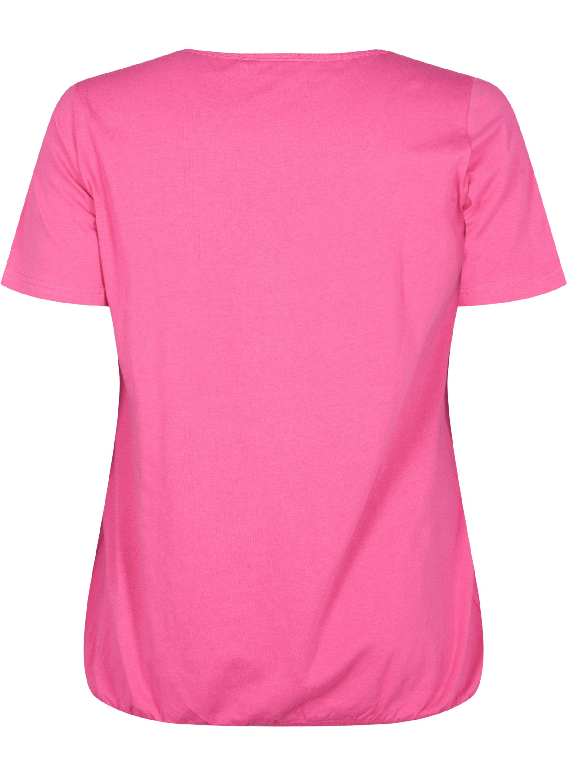 Zizzi 	 Katoenen t-shirt met korte mouwen	 Katoenen t-shirt met korte mouwen, Shocking Pink, Packshot image number 1
