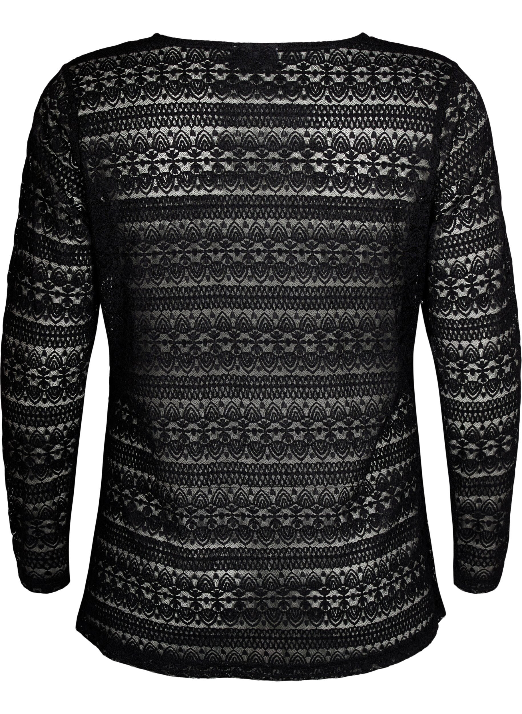 Zizzi V-hals kanten blouse met voering, Black, Packshot image number 1