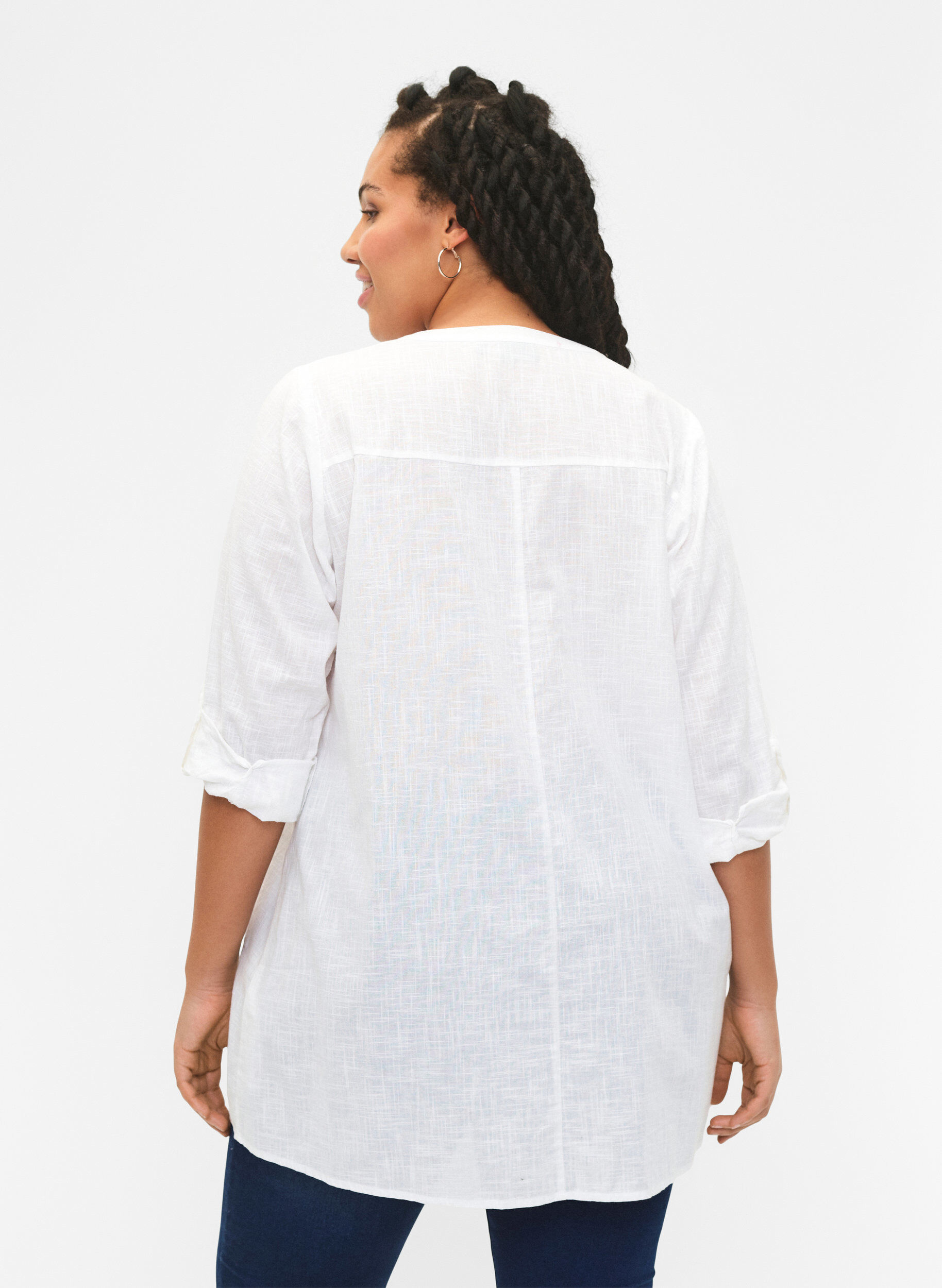 Zizzi Tuniek van katoen met 3/4 mouwen, Bright White, Model image number 1