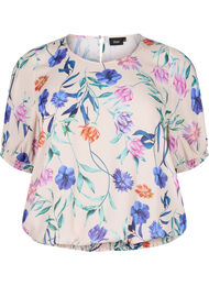 Gebloemde blouse met smokwerk, Blauw