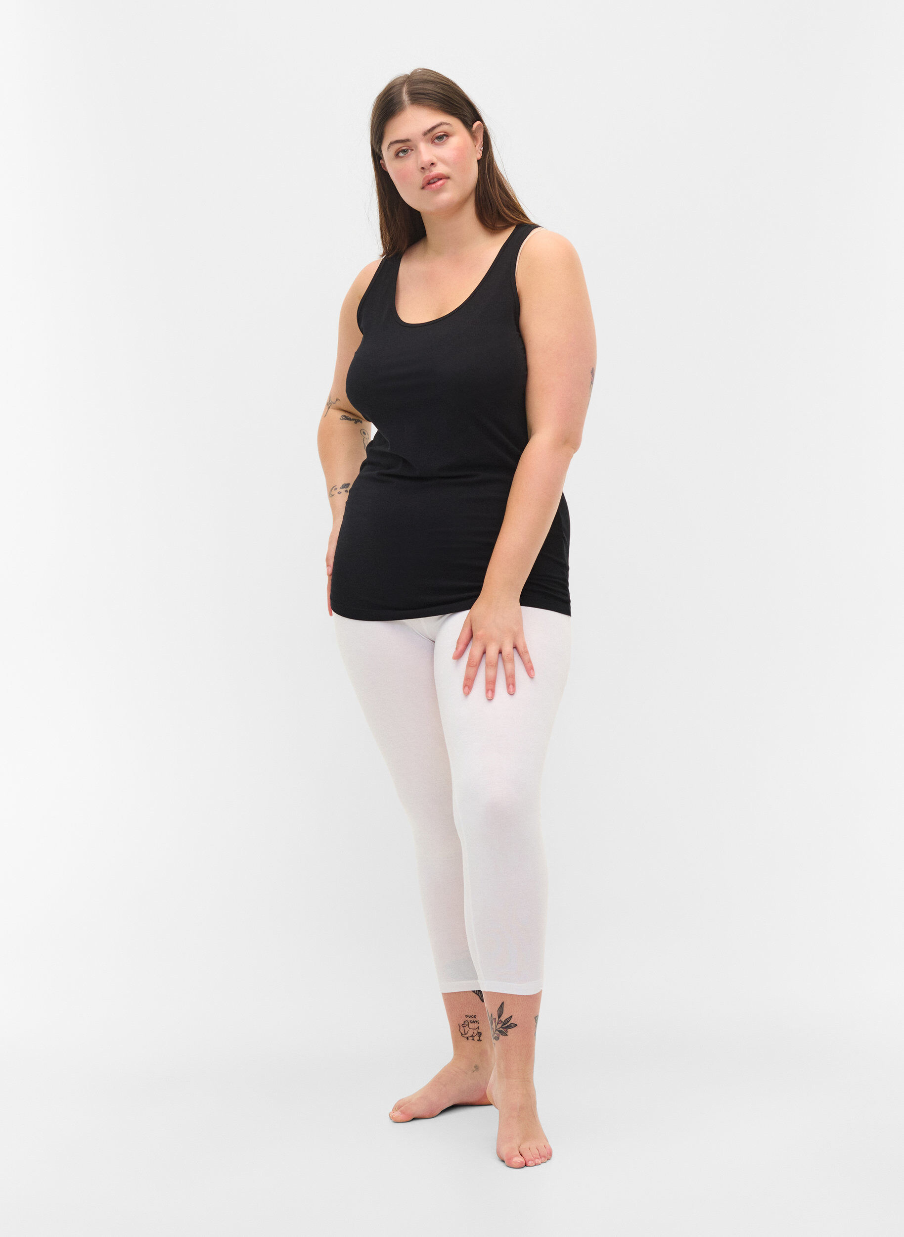 Zizzi Basic 3/4 legging, Bright White, Model image number 0