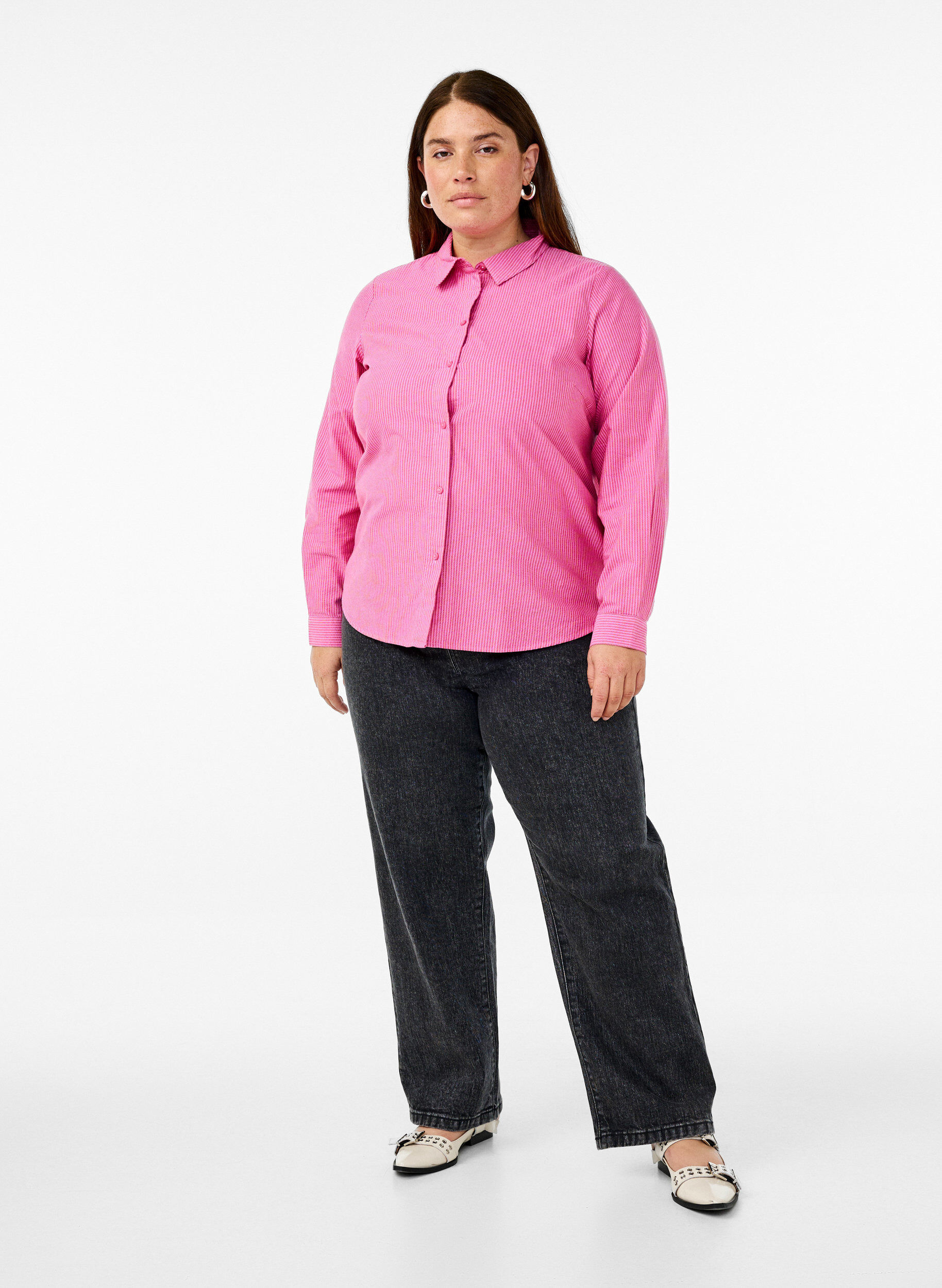 Zizzi Katoenen overhemd met lange mouwen, Rood, Model image number 1