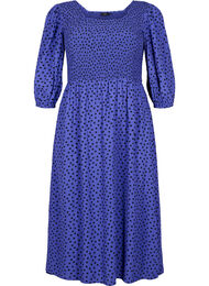 Gestippelde viscose jurk met smok, R.Blue w. Black Dot