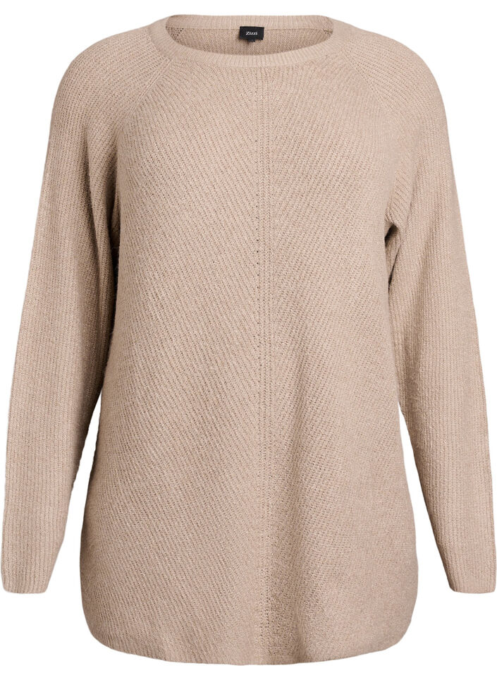 Gebreide trui met diagonale structuur en raglanmouwen, Beige, Packshot image number 0