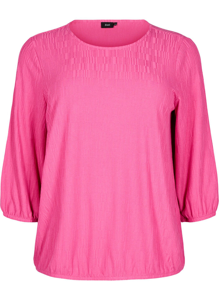 Blouse met textuur en 3/4 mouwen, Roze, Packshot image number 0
