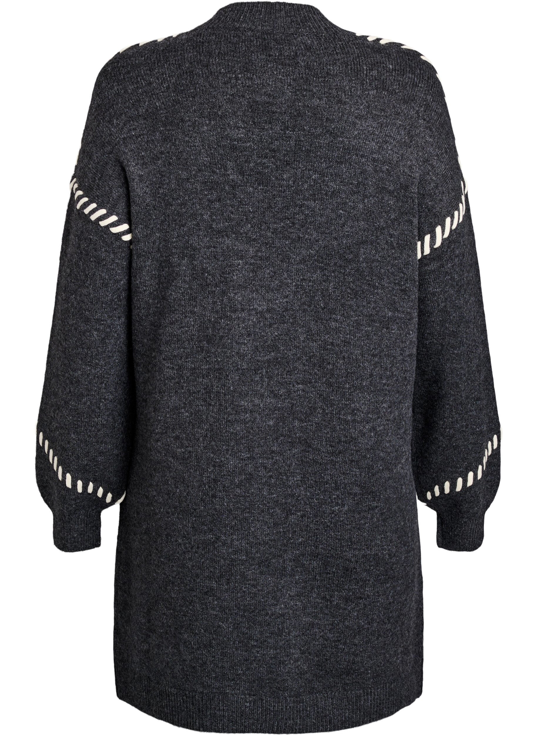 Zizzi Gebreide jurk met contraststiksels, Grijs, Packshot image number 1