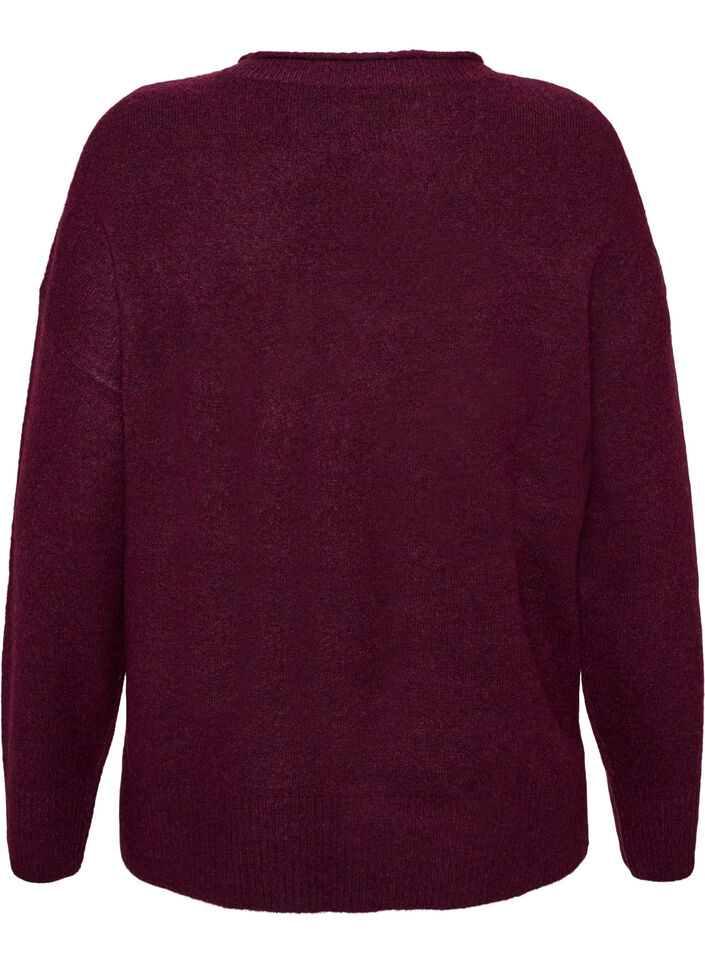 Gebreide blouse met V-vormig geribd patroon en zijsplitjes, Rood, Packshot image number 1