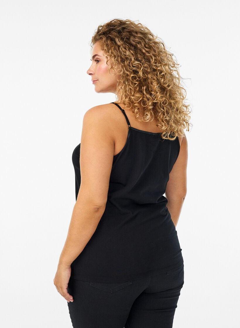 Basic strop top in katoen, Zwart, Model image number 2