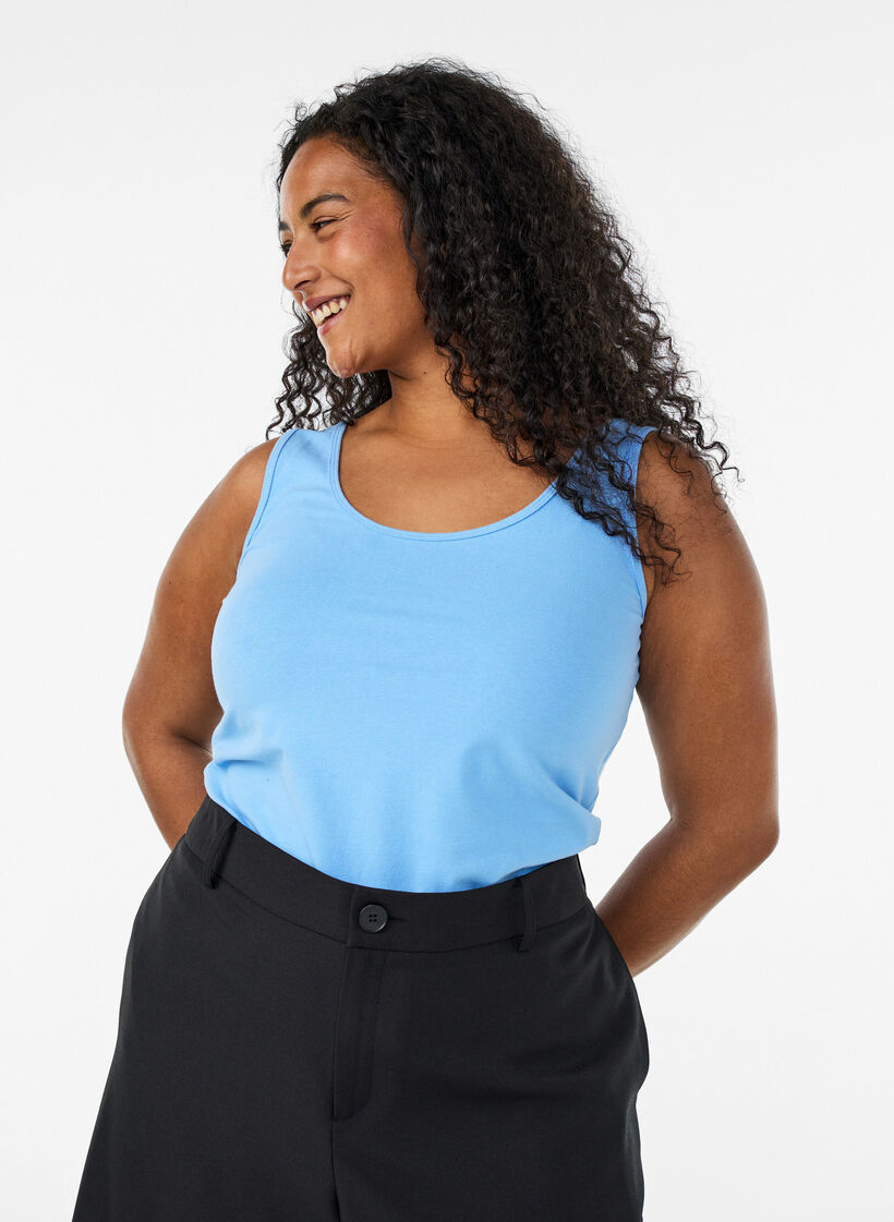 Effen basic top in katoen, Blauw, Model image number 0