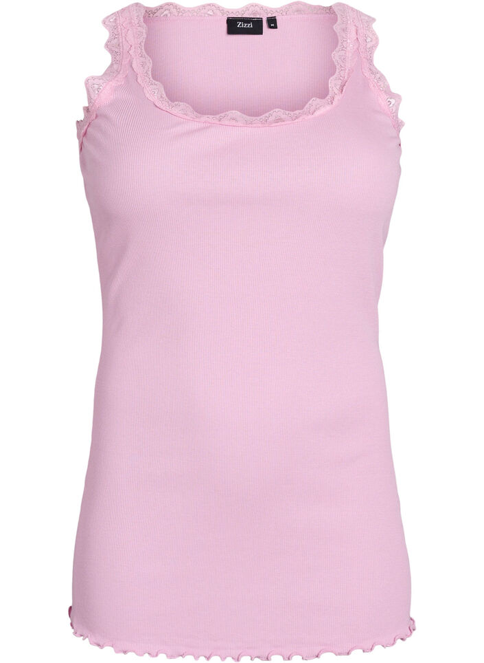 Top met kanten rand, Roze, Packshot image number 0