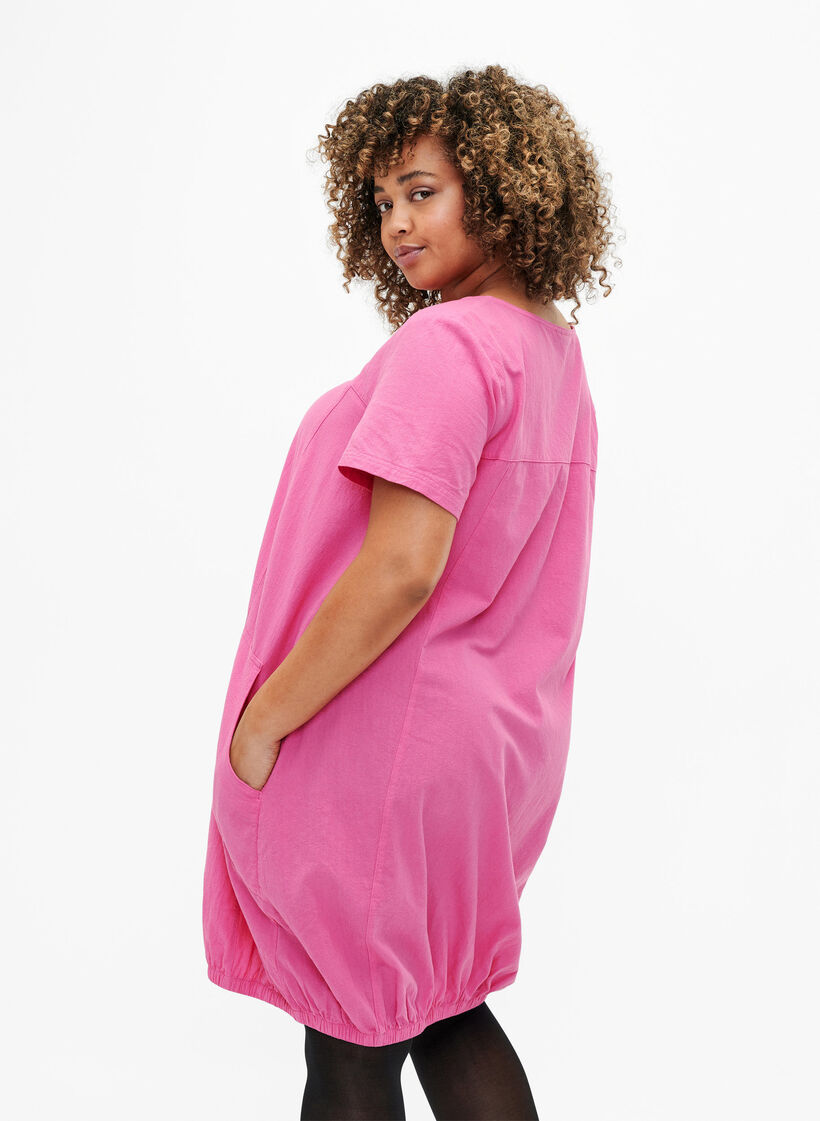 Jurk van katoen met korte mouwen, Roze, Model image number 2