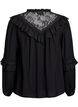 Viscose blouse met kant en ruches, Zwart, Packshot image number 1